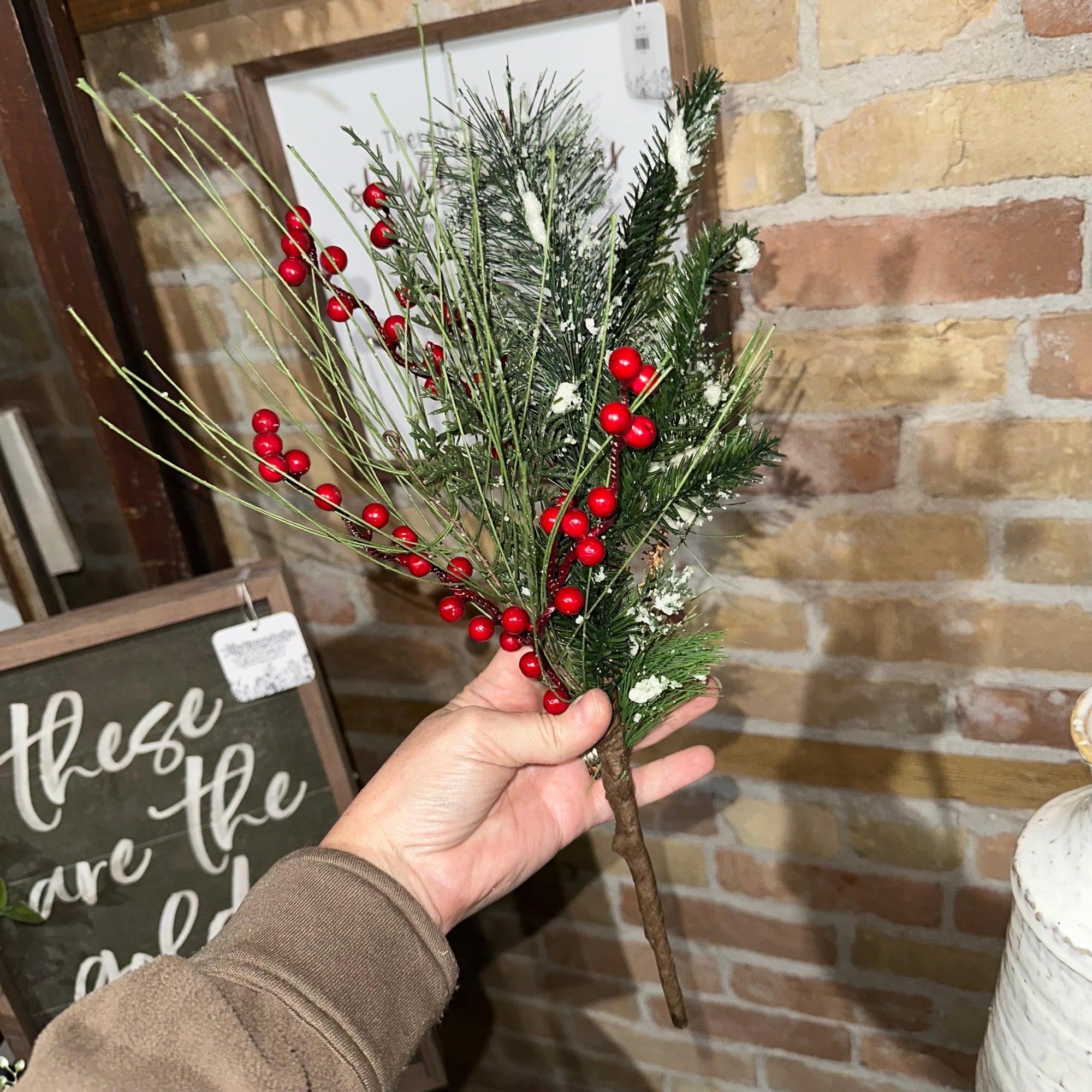 Snowy Mixed Pine & Berry Bush