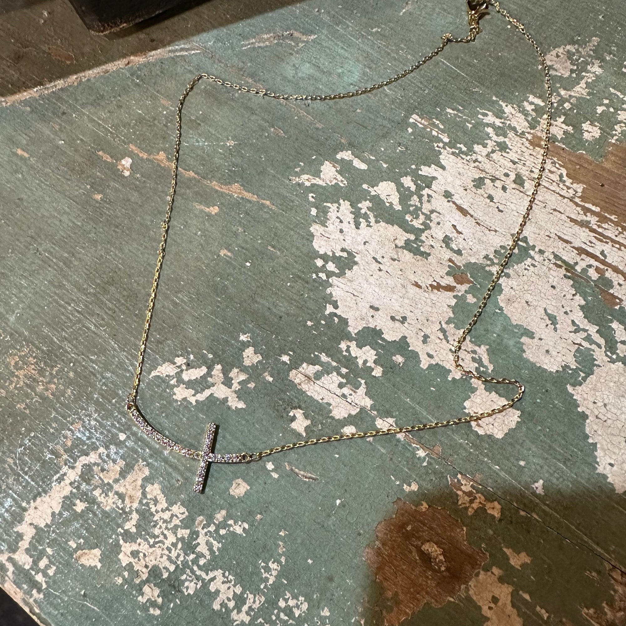 Rhinestone Cross Necklace | Gold