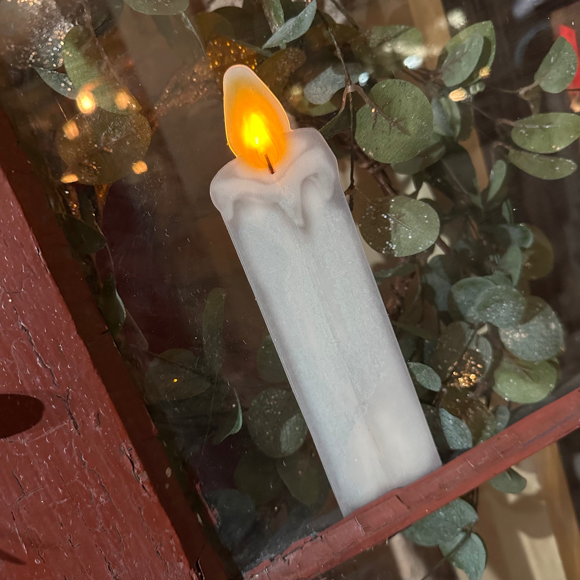 White Lighted Candle Window Cling | Battery Operated
