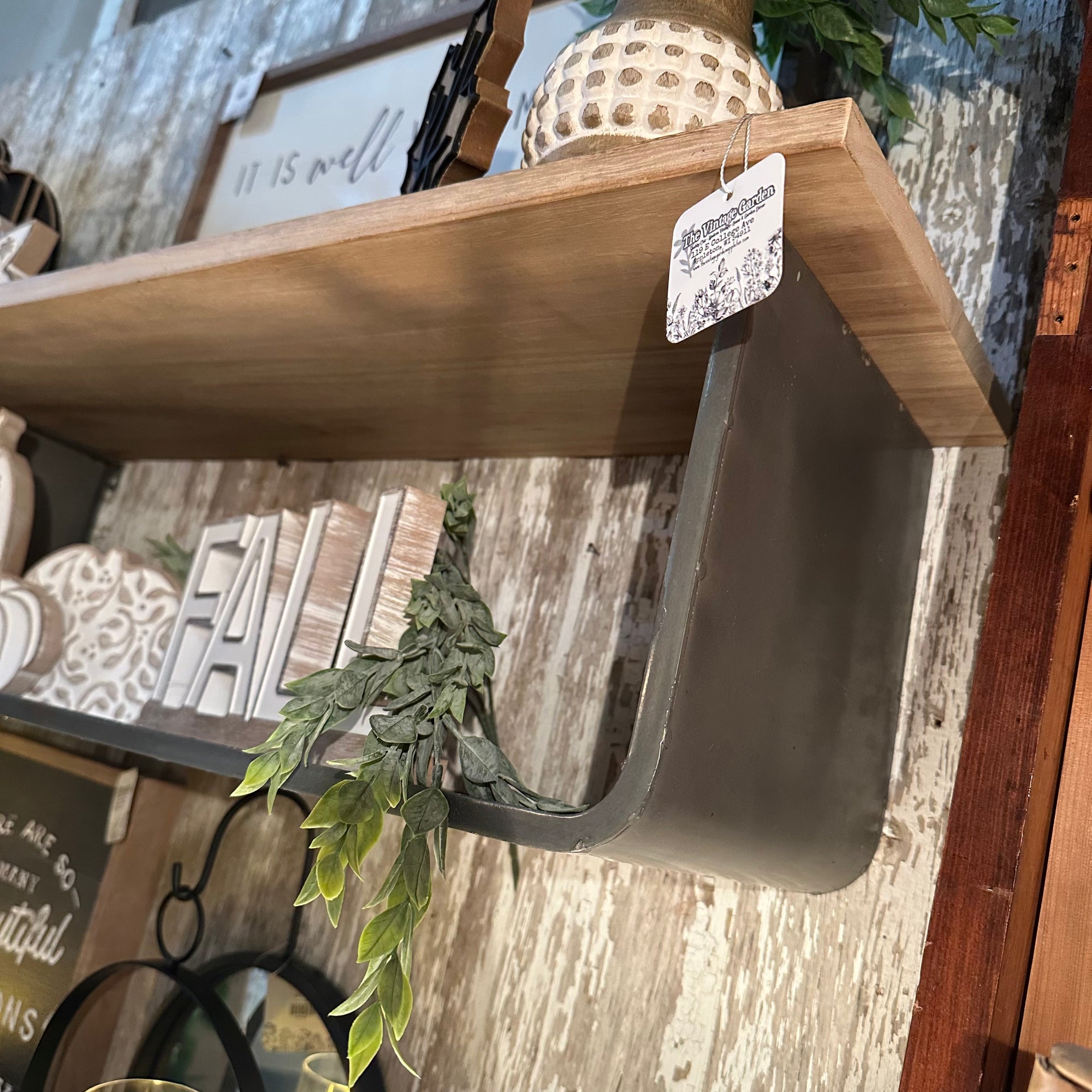 Industrial Metal & Wood Wall Shelf