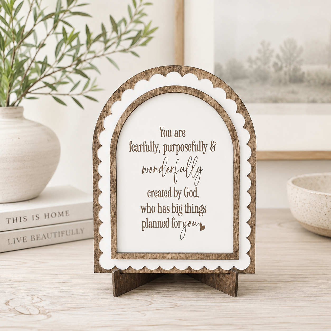 Fearfully & Wonderfully Made Sign | Christian Gift for Girls | Handmade Wood Arch