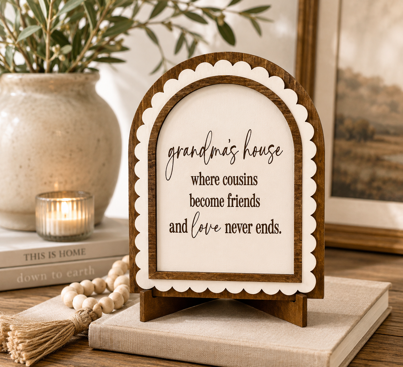 Grandma’s House… Where Cousins Become Friends… | Handmade Arched Art with Easel