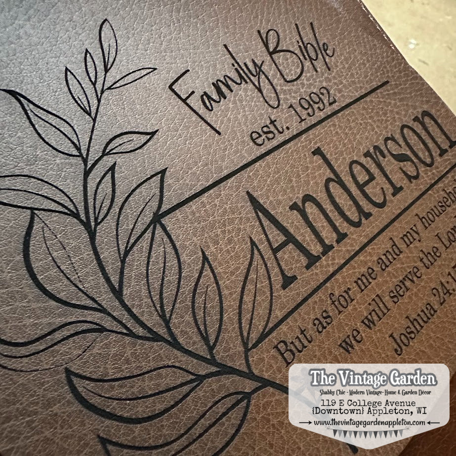 Family Name & Custom Bible Verse Leather NIV Bible | Custom Engraved