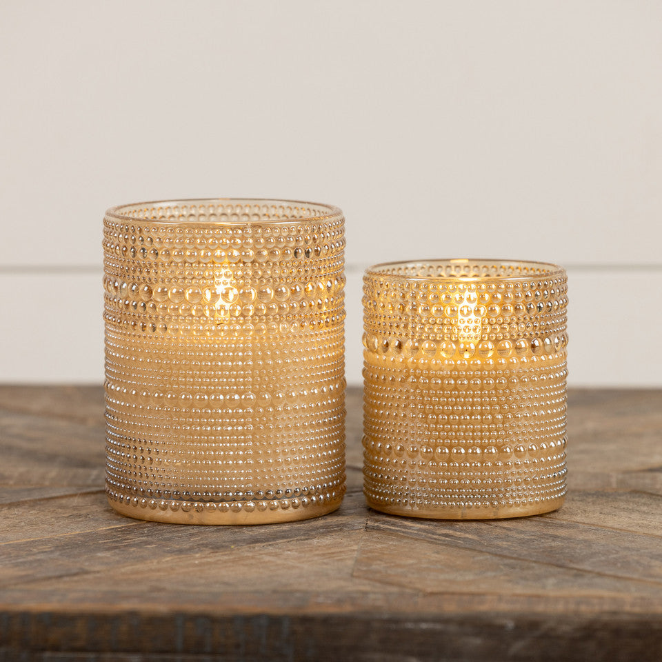 Beaded Glass Vase Candle | Cream | Battery Operated