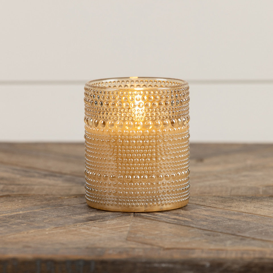 Beaded Glass Vase Candle | Cream | Battery Operated