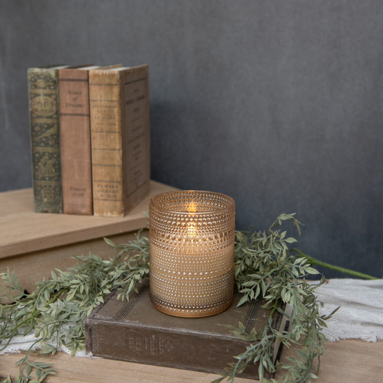 Beaded Glass Vase Candle | Cream | Battery Operated