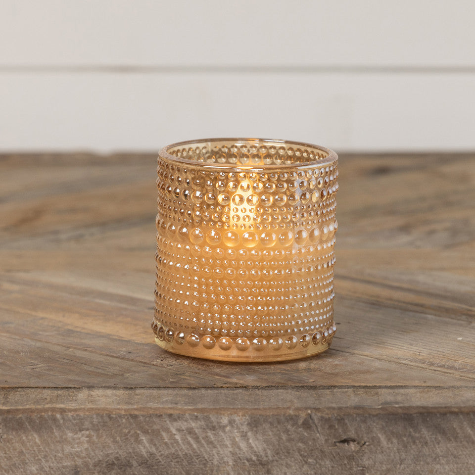 Beaded Glass Vase Candle | Cream | Battery Operated