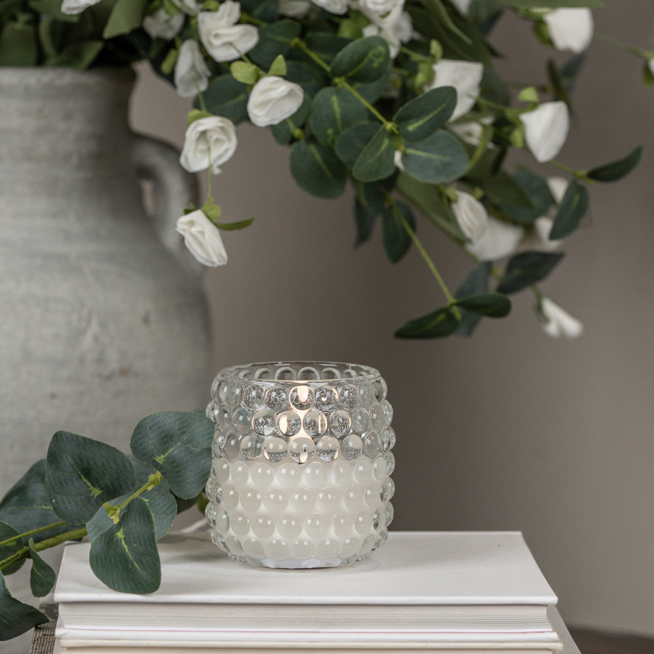 Hobnail Beaded Glass Candle | Battery Operated