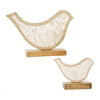 Engraved Floral Bird Sitter | Wood