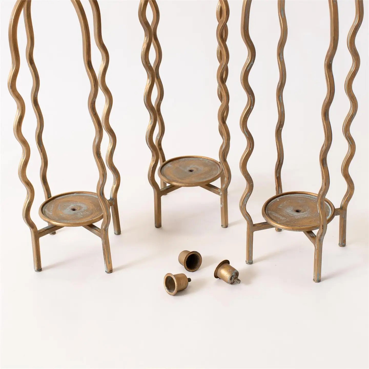 Wavy Cage Candle Holder | Gold Finish