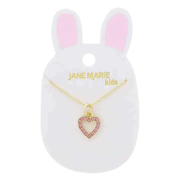 Pink Rhinestone Heart Necklace | 14" | Child's