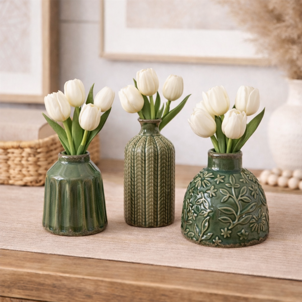 Textured Ceramic Vase | Green