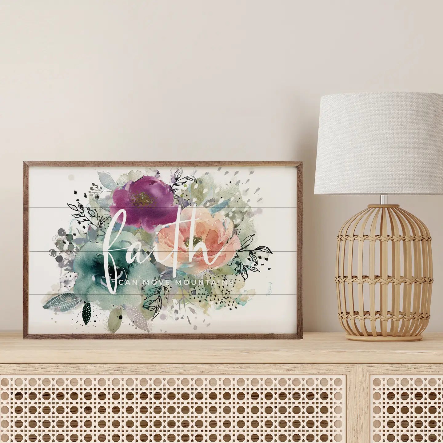 Faith Can Move Mountains Watercolor Florals | Wall Art