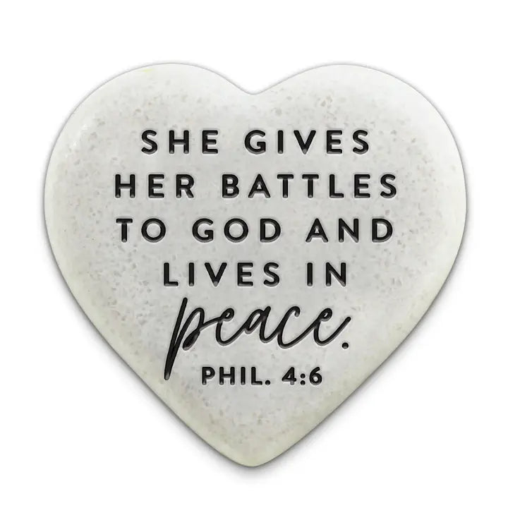 She Gives Her Battles to God | Scripture Stone Heart