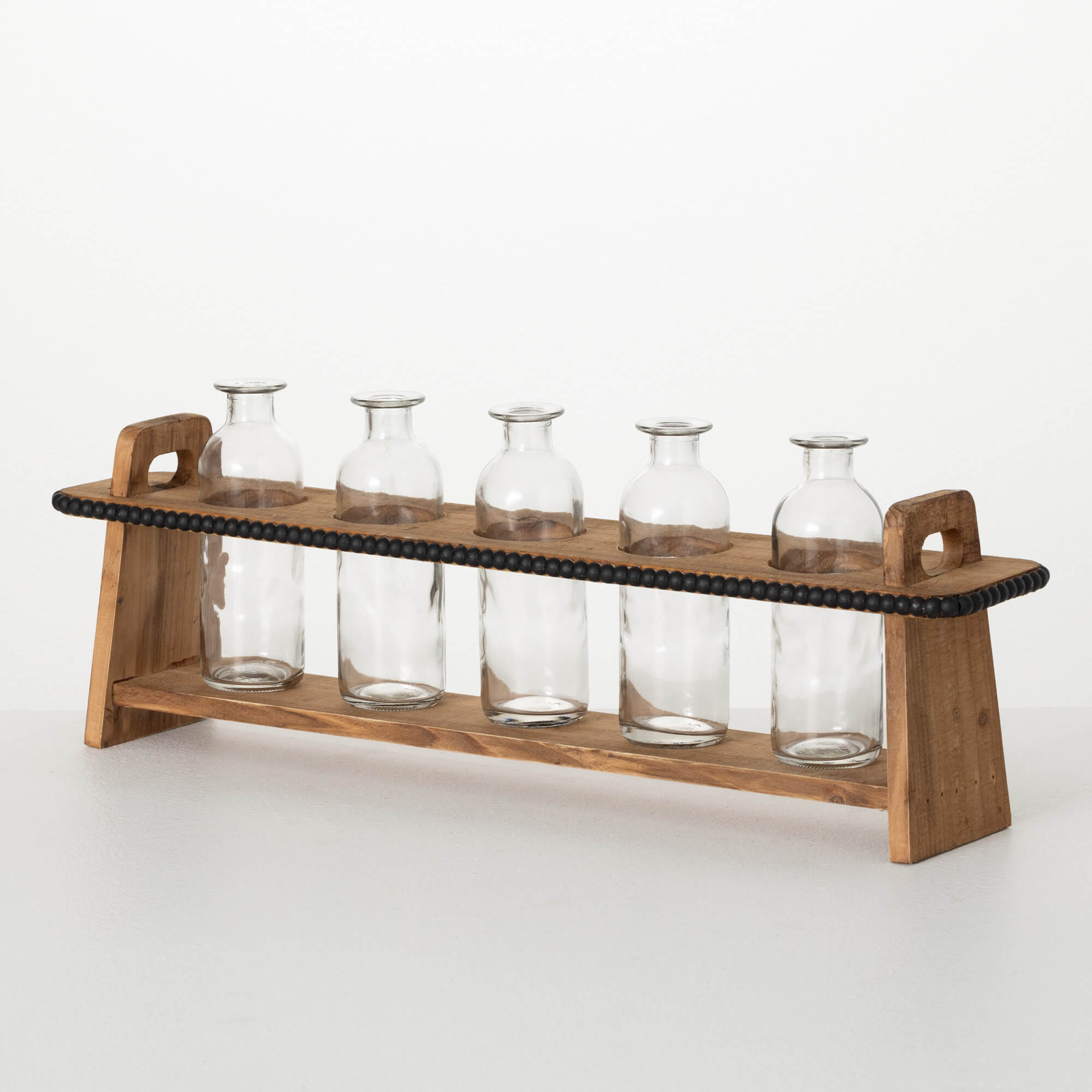 Five Bottle Vase with Wood Base