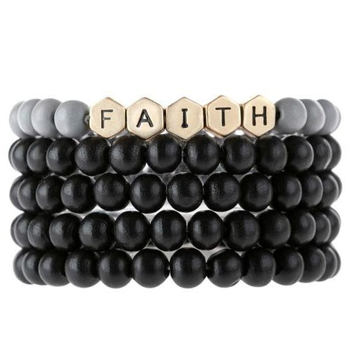 Faith | Wood Bead Stack Bracelet | Black