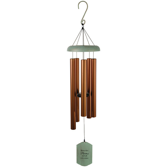 Bless This Home | Patina Sentiment Wind Chime | 38"
