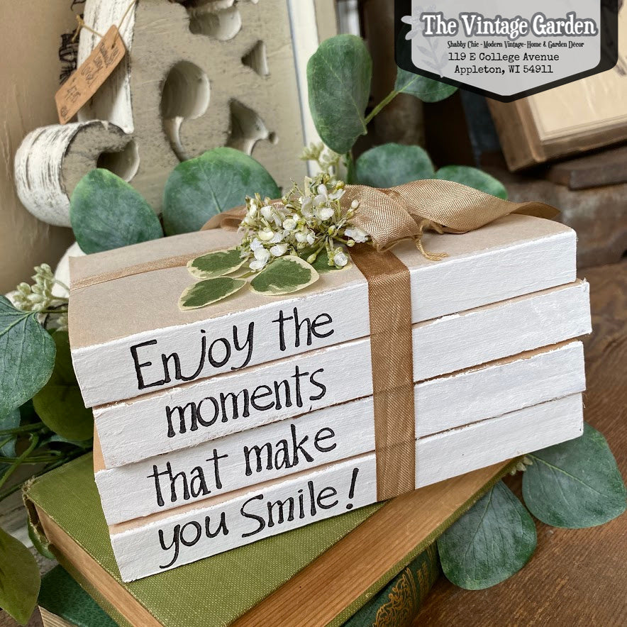 Enjoy the Moments | Handstamped Book Stack