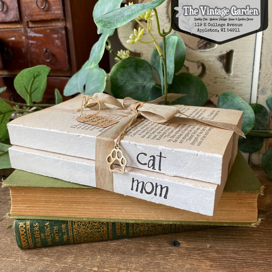 Cat Mom | Handstamped Book Stack