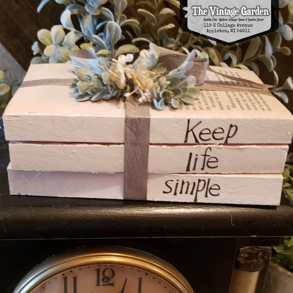 Keep Life Simple | Handstamped Book Stack