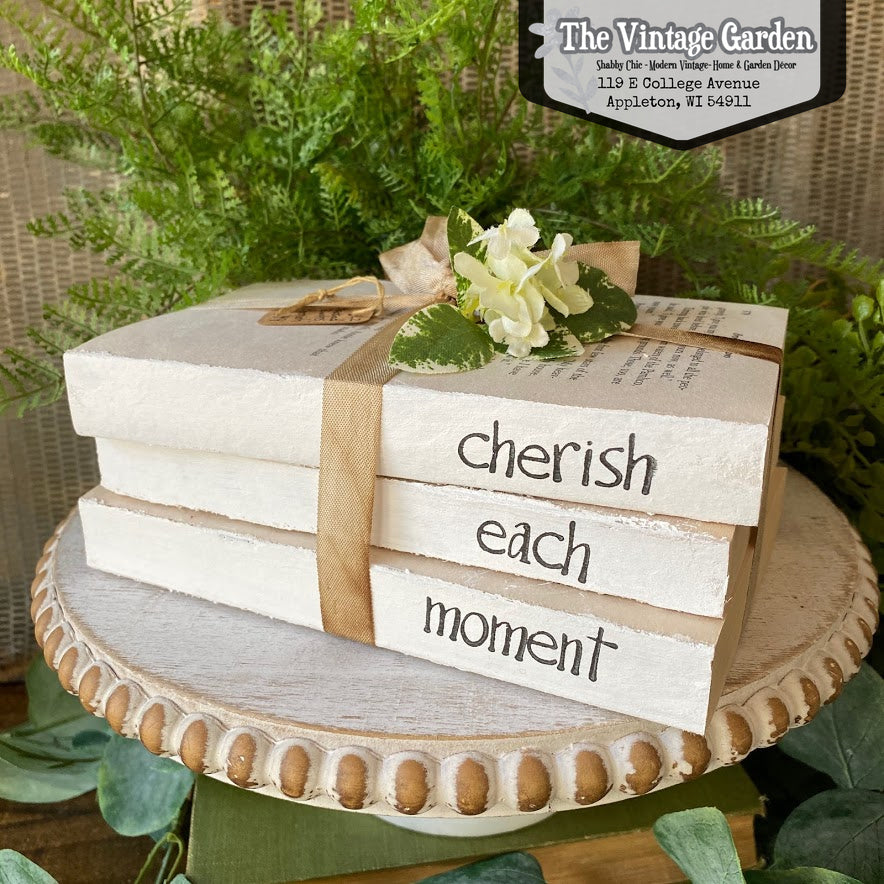 Cherish Each Moment | Handstamped Book Stack