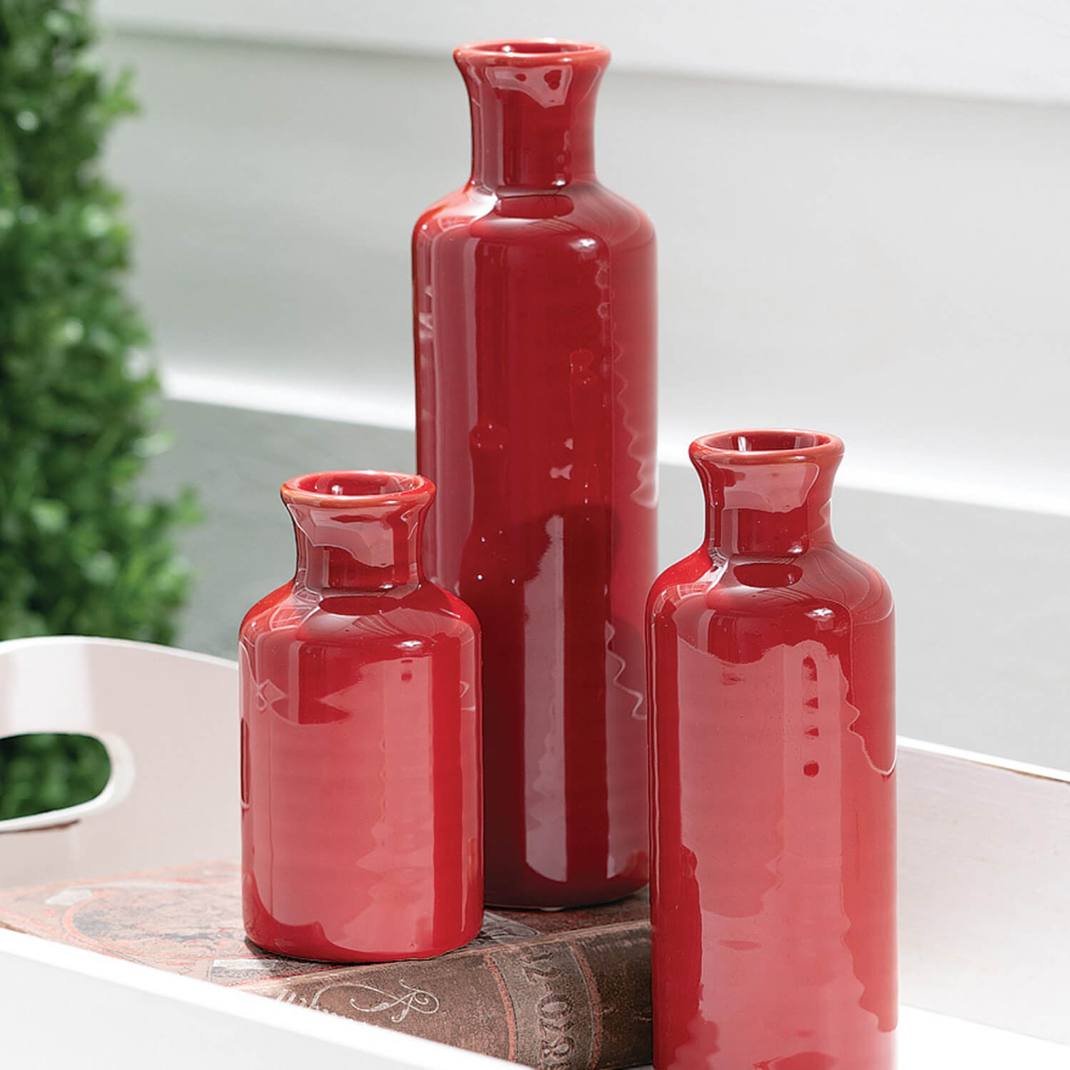 Red Ceramic Bottle Vase | 5-9.5"