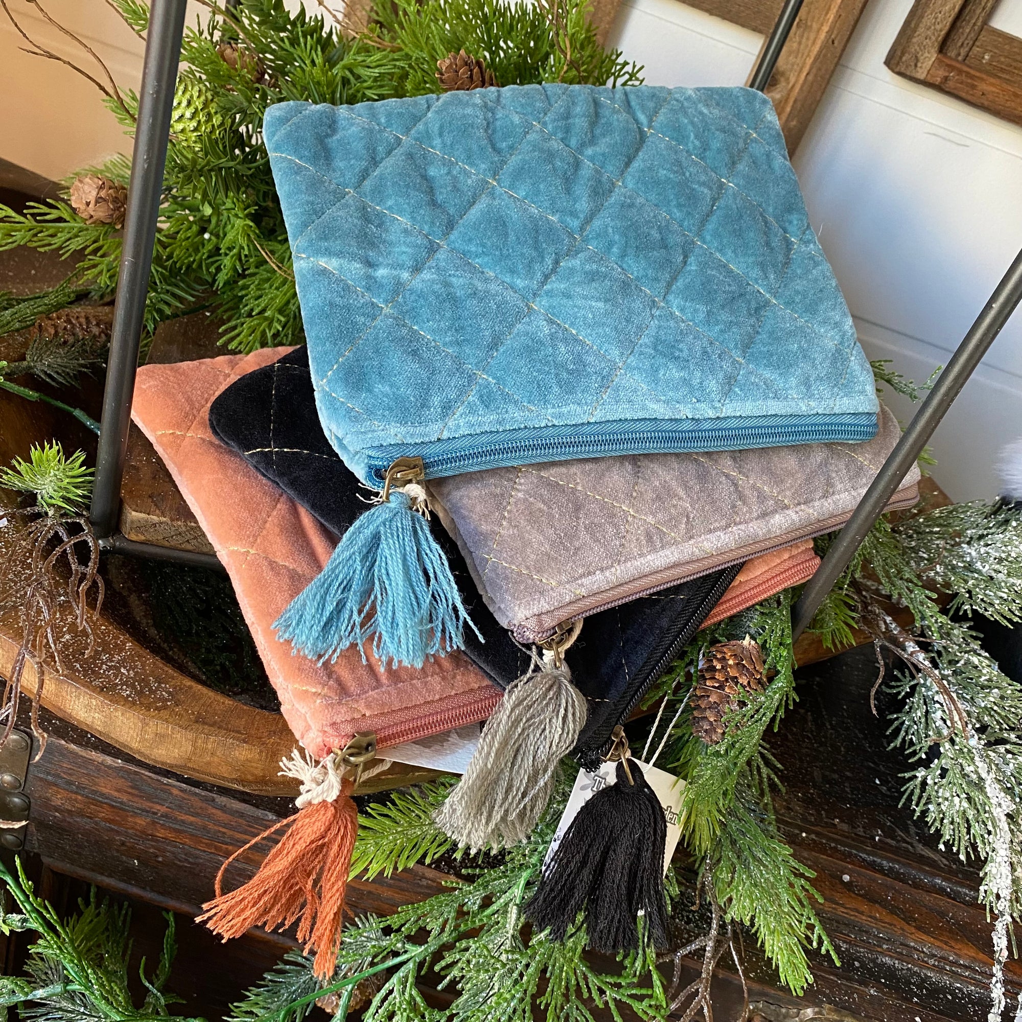 Velvet, Metallic Quilted Pouch