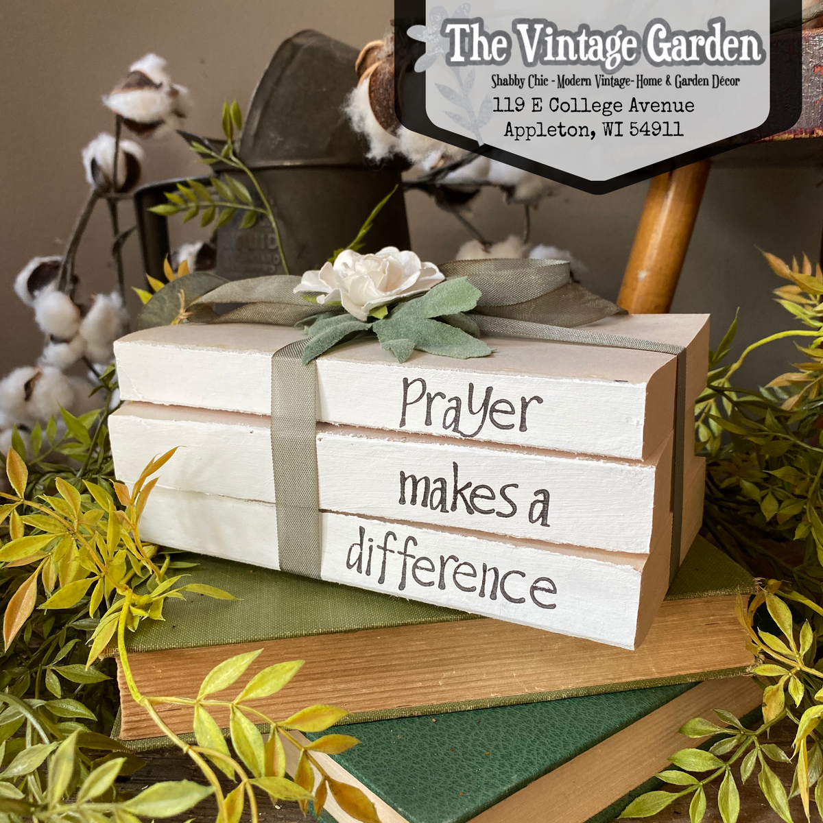 Prayer Makes A Difference | Handstamped Book Stack