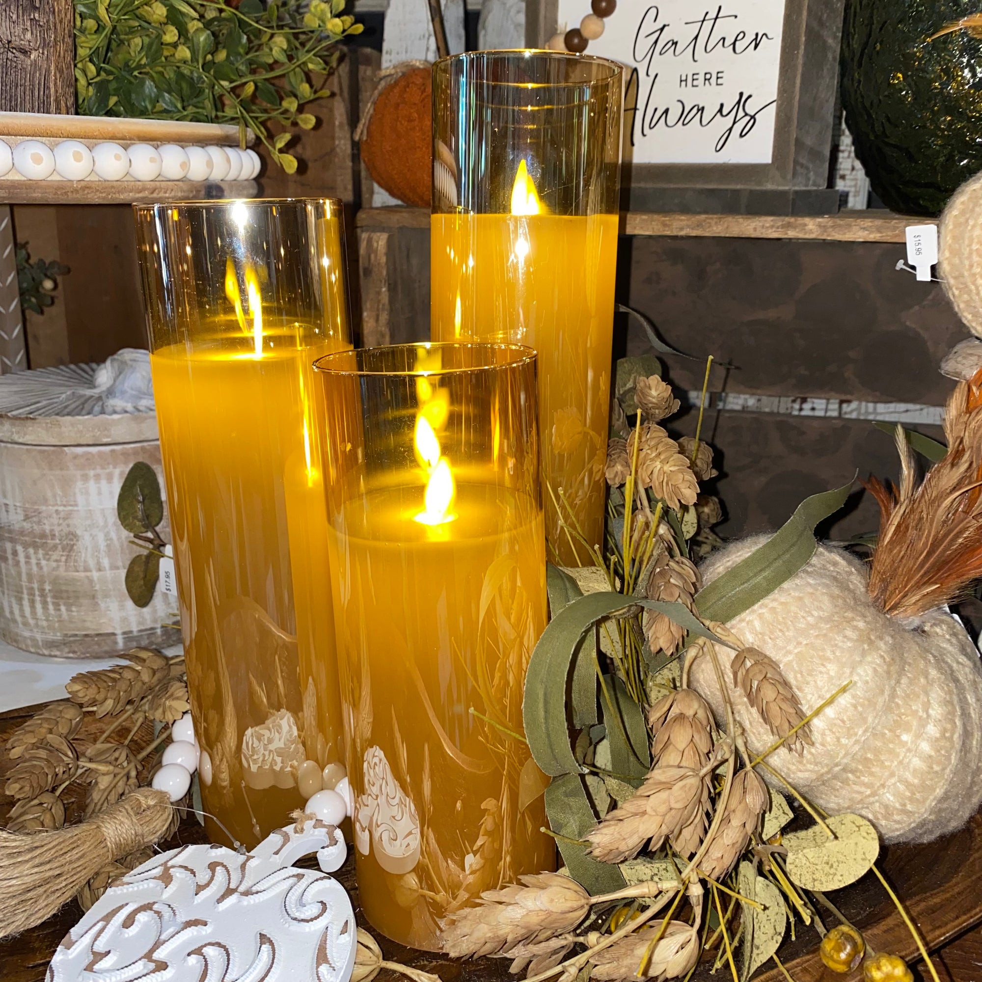 Glass Vase Candle | Amber | Battery Operated