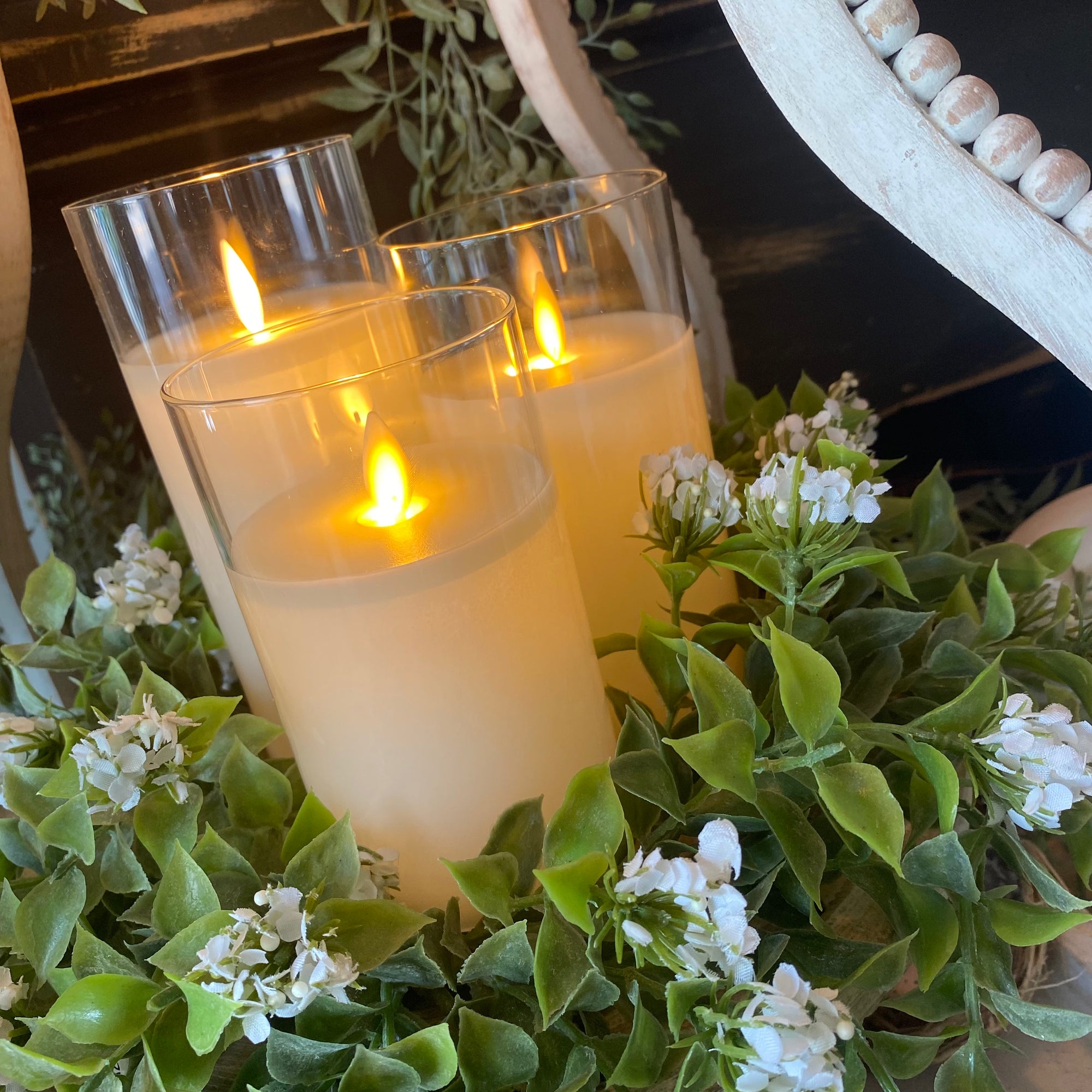 Glass Vase Candle | Farmhouse White | Battery Operated