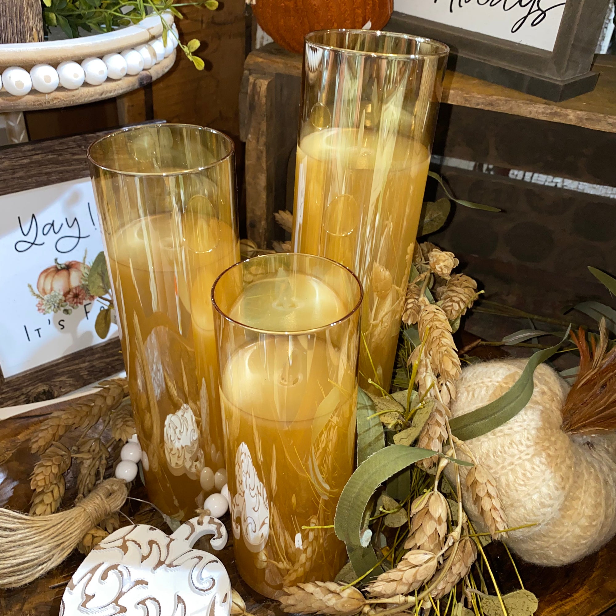Glass Vase Candle | Amber | Battery Operated
