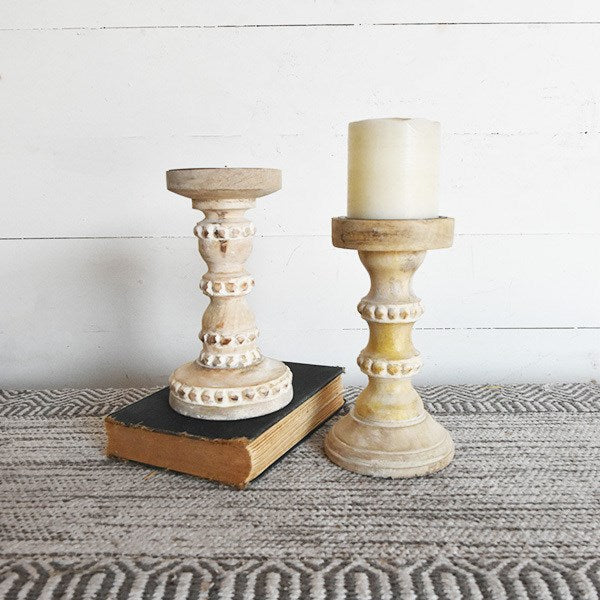 Boho Beaded Candle Holder | Wood