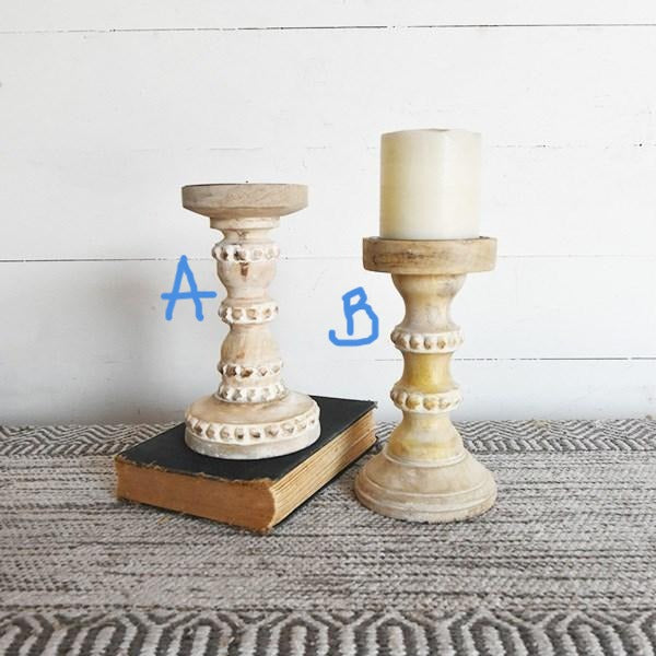 Boho Beaded Candle Holder | Wood