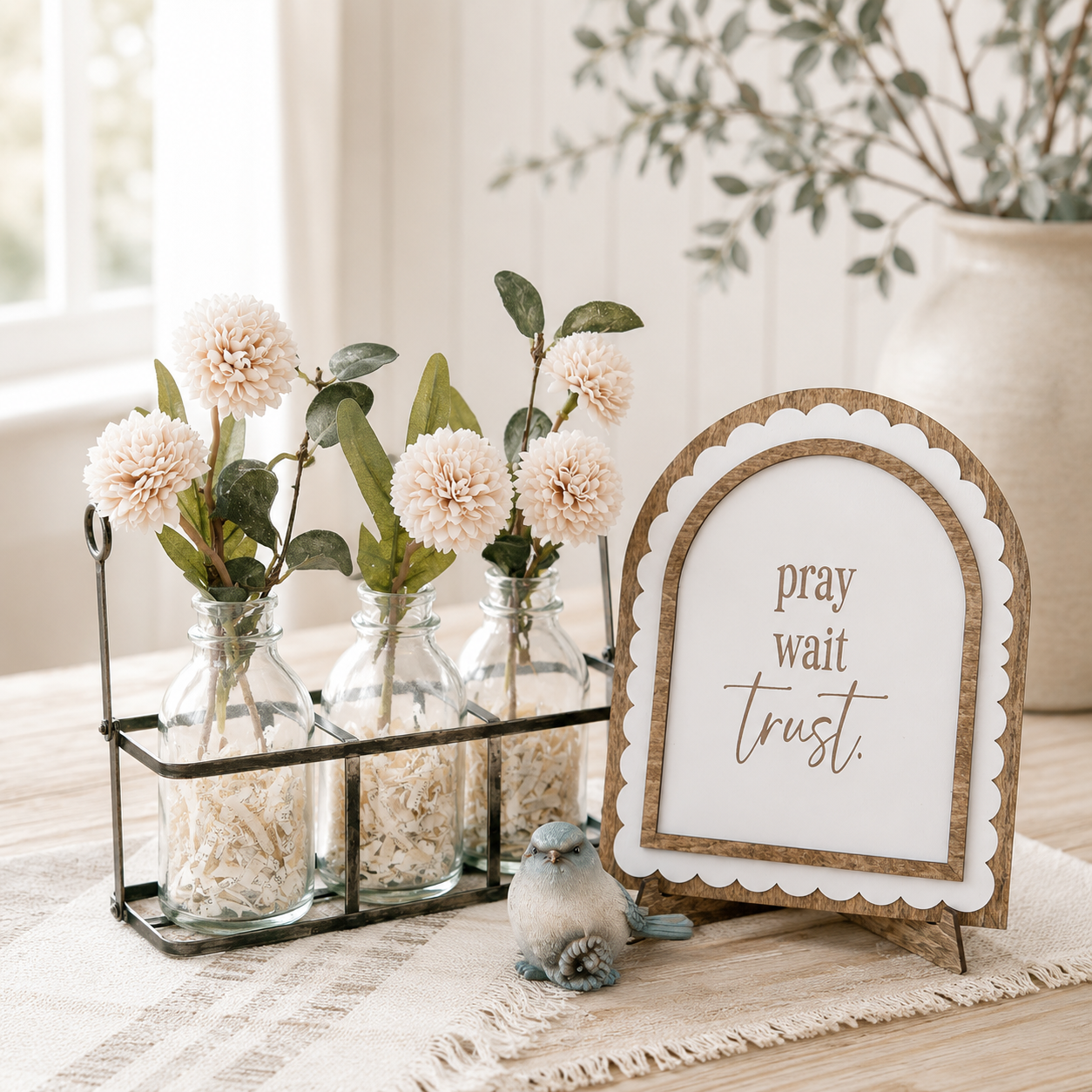 Pray Wait Trust Arch Sign | Christian Encouragement Gift