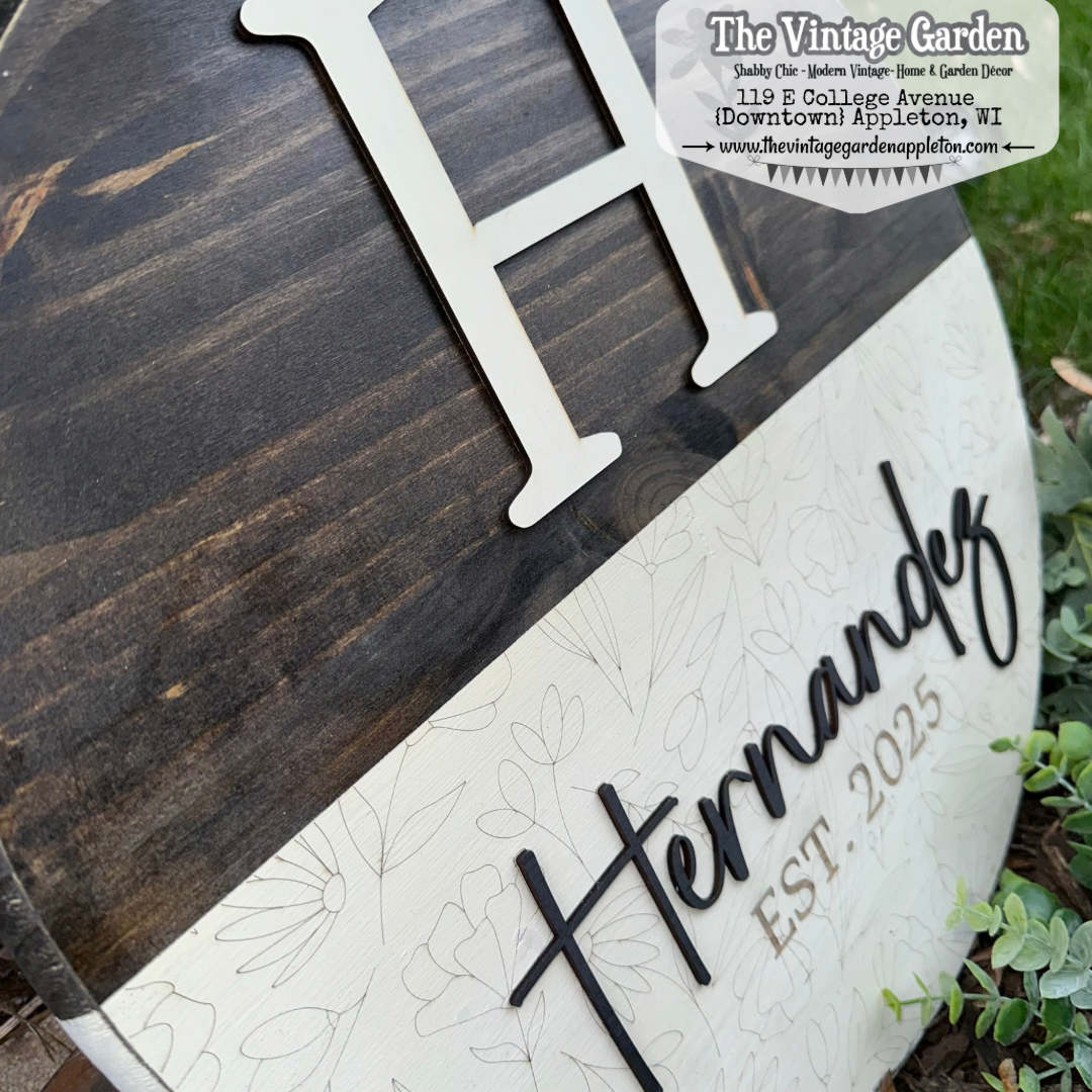Monogrammed Family & Established Date Sign | Wildflowers | Custom Sign