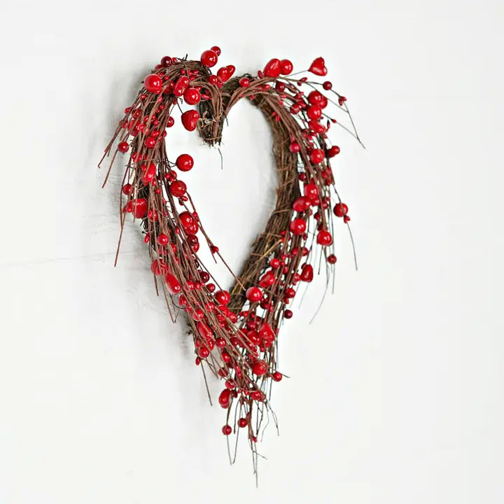 Twigs &amp; Berries Heart Wreath | Red Berries &amp; Hearts