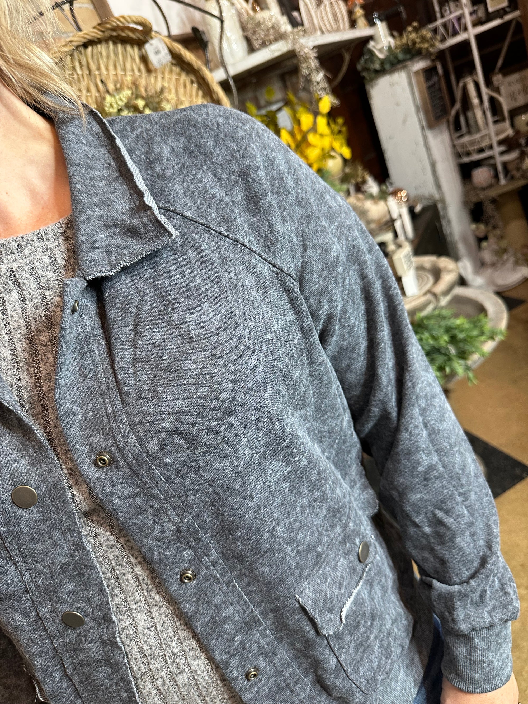 Washed Charcoal Button-Up | Snap Buttons