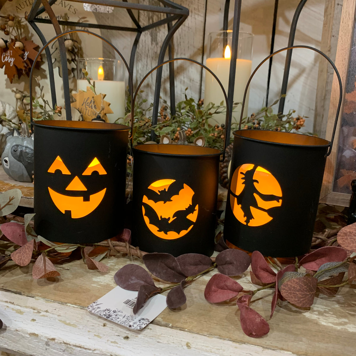 Lighted Metal Lantern with Candle