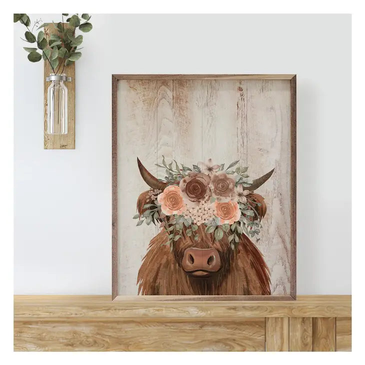 Floral Highland Cow | Wall Art