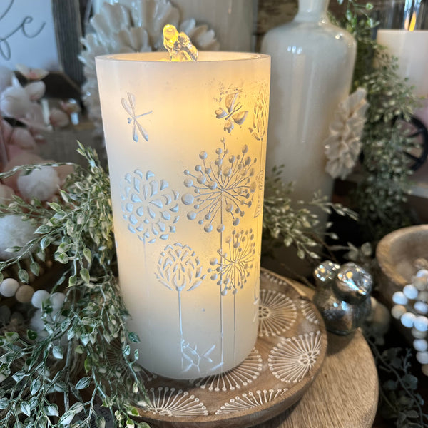 Candle Fountain | White Dandelion Flower - The Vintage Garden