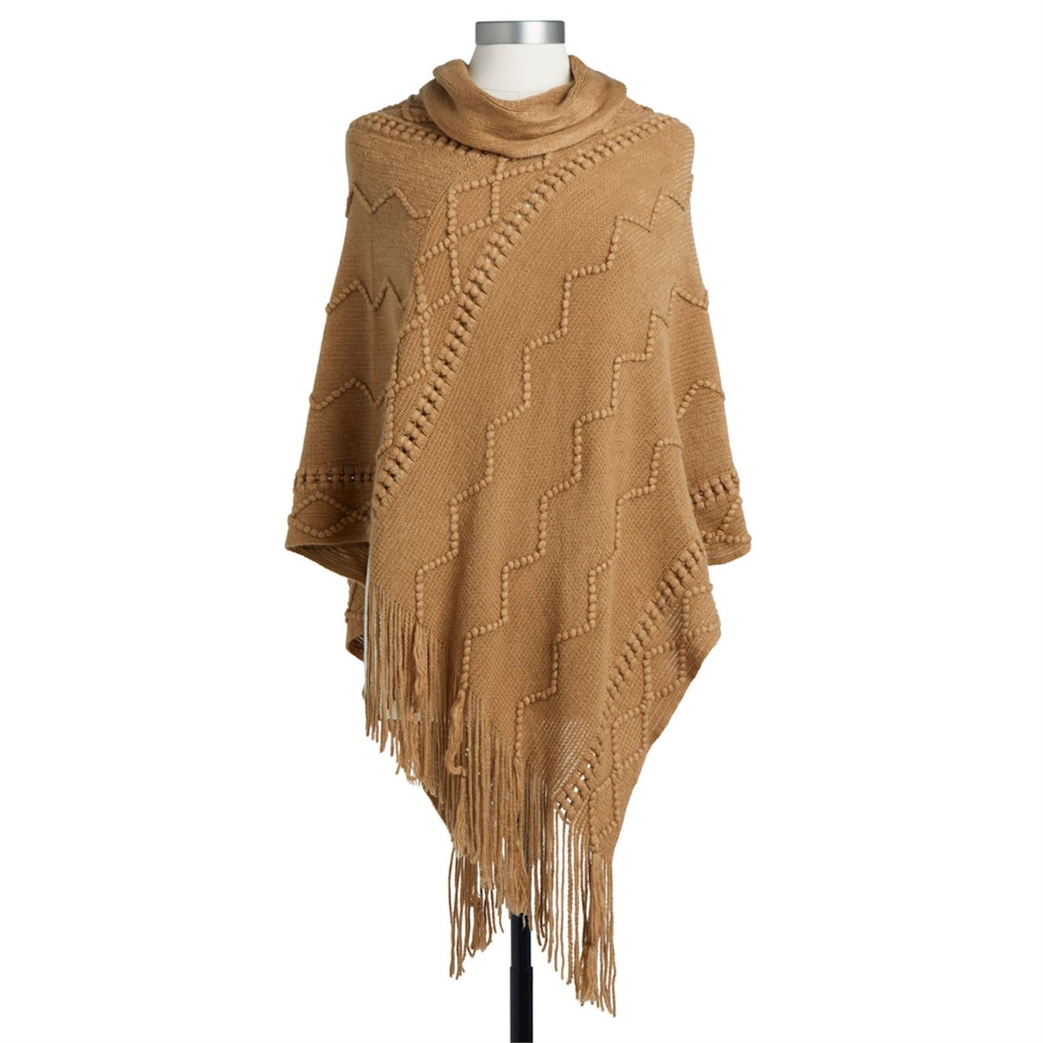 Textured Cowl Neck Poncho | Camel