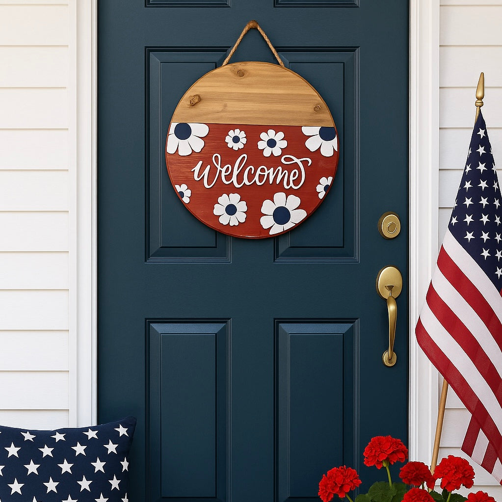 Welcome Red, White &amp; Blue Daisies | 18&quot; Handmade Sign