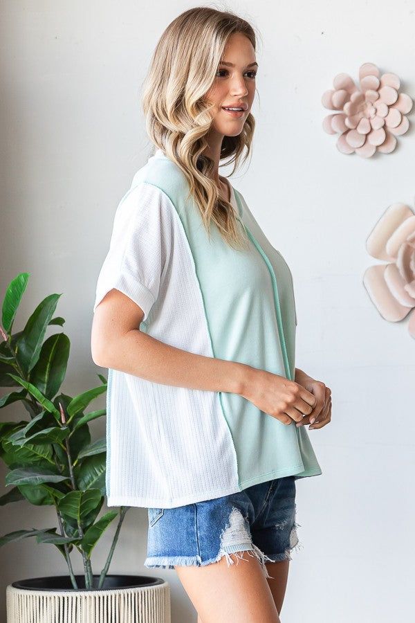 Floral & Mint Patchwork Top