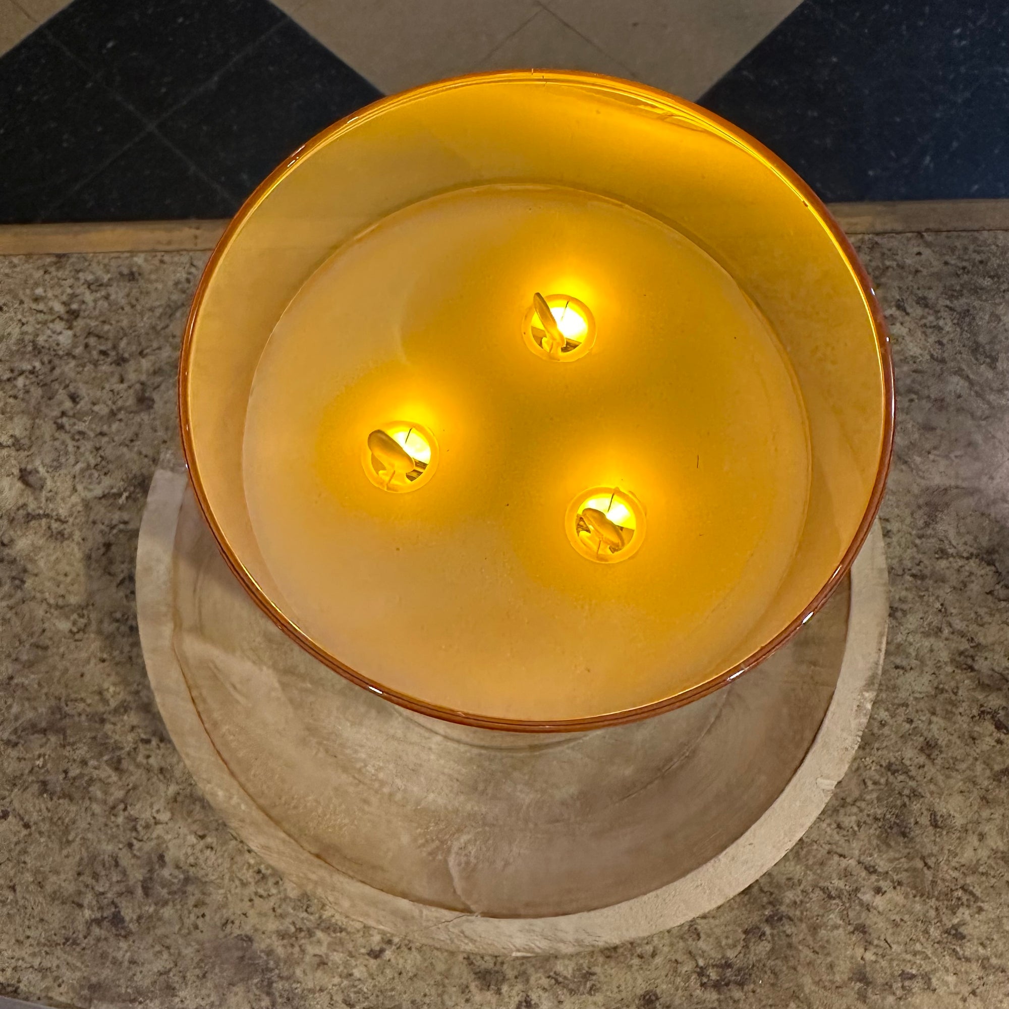 Triple Wick Glass Vase Candle | Amber | Battery Operated