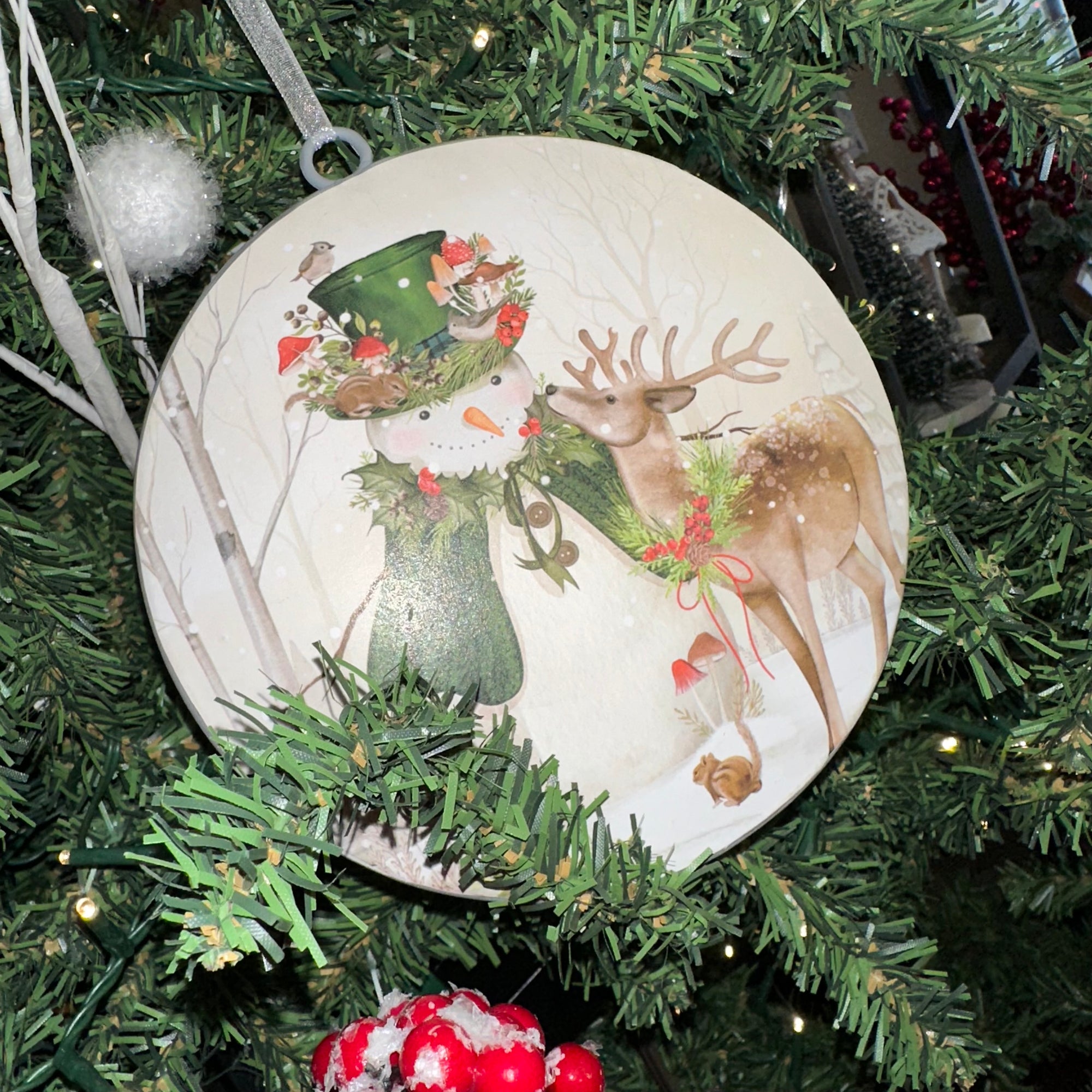 Metal Holiday Snowman Disk | Ornament