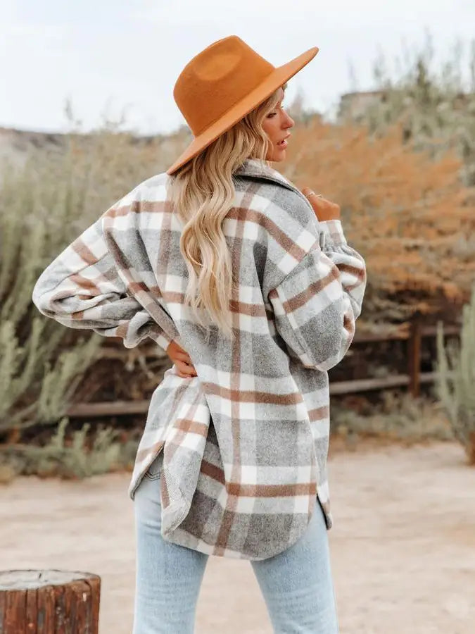 Plaid Button Up Flannel | Grey & Brown