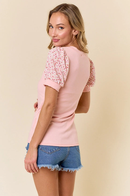 Floral Puff Sleeve Top | Peach