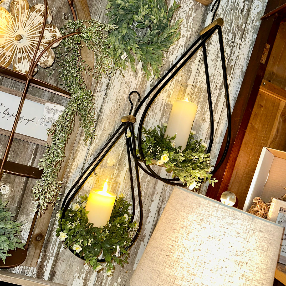 Teardrop Metal &amp; Wood Industrial Wall Hanging
