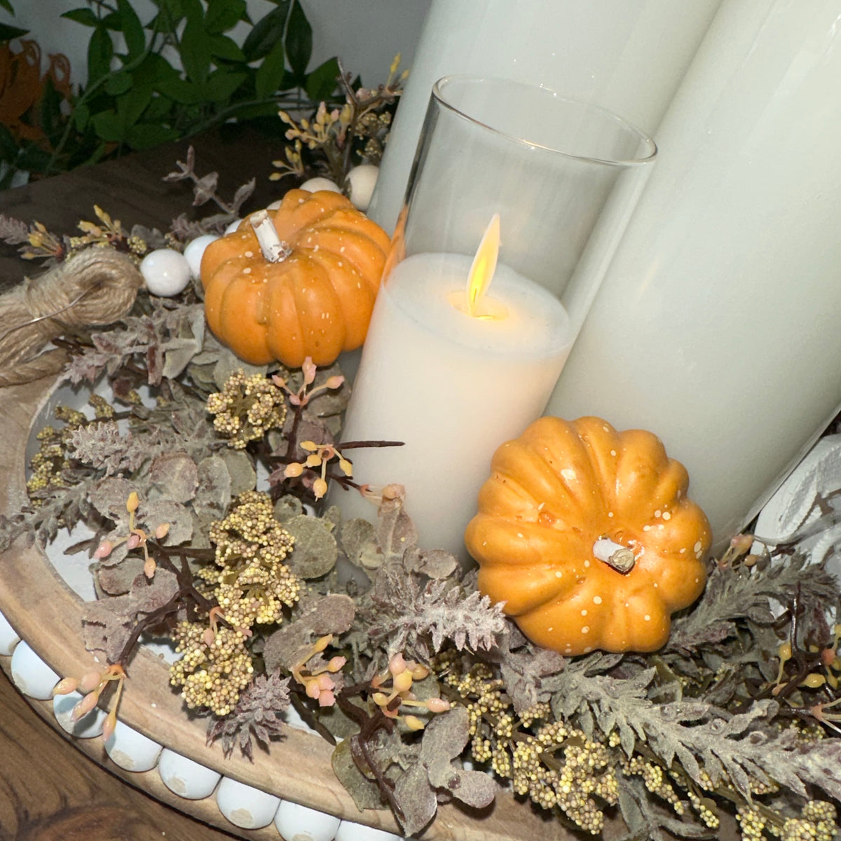 Beaded Tray &amp; Candles | Autumn Tabletop Display