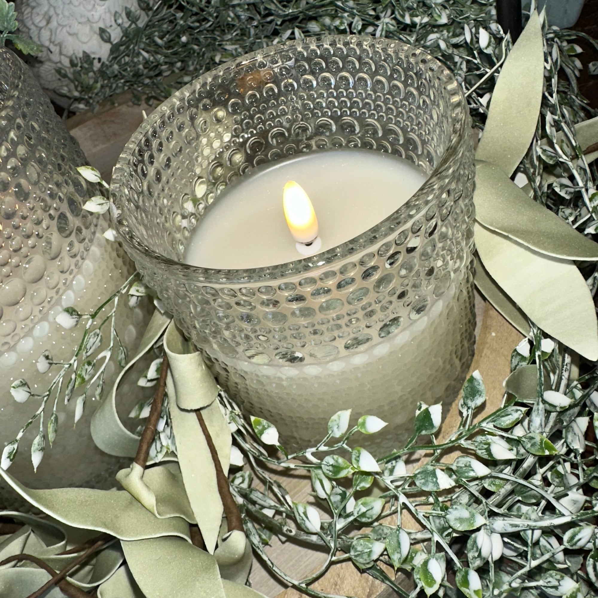 Beaded Glass Vase Candle | Cream | Battery Operated